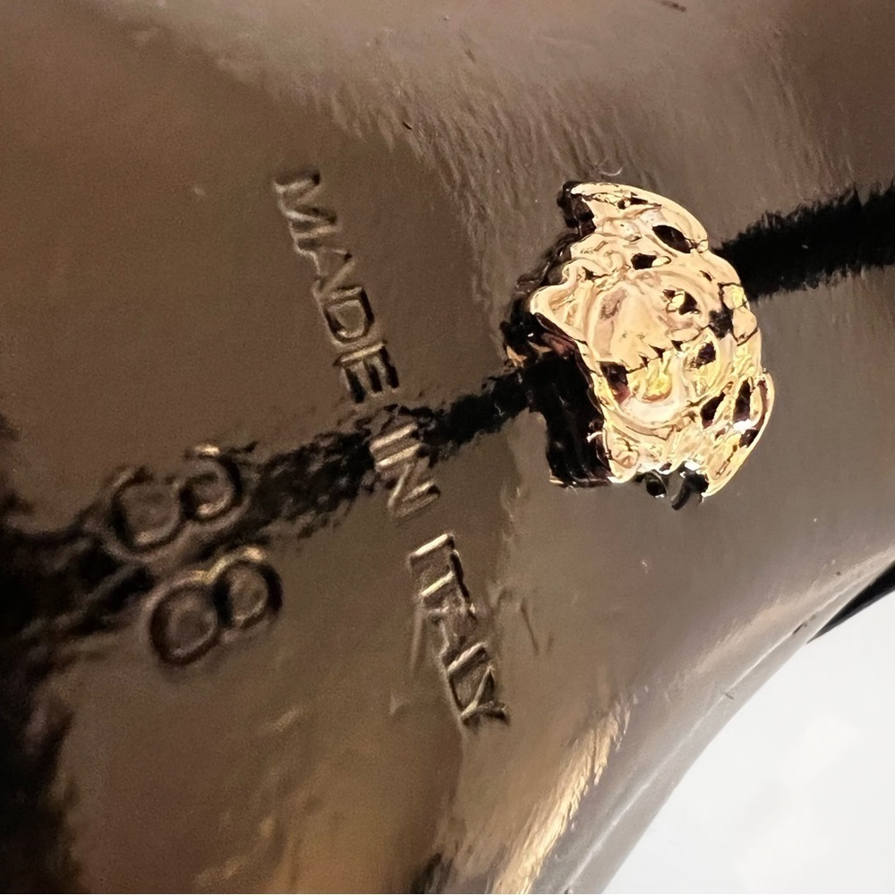 VERSACE 110mm lace-up leather pointed toe mule heels - Picture 12 of 16
